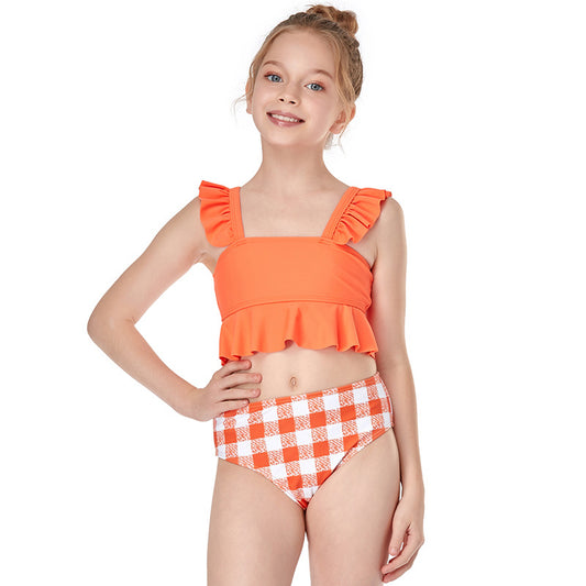 New Girl's Swimsuit Small Ruffle Edge Split