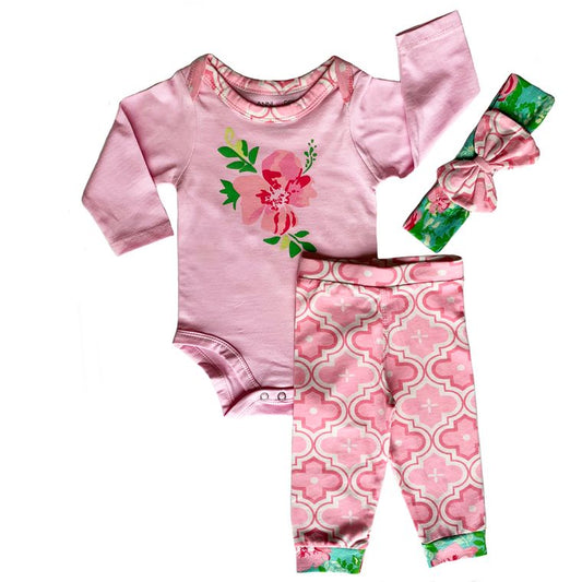 3 Piece Floral Arabesque Layette Baby Girl Gift Set