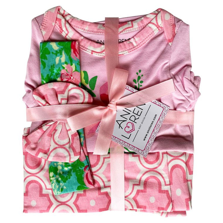 3 Piece Floral Arabesque Layette Baby Girl Gift Set