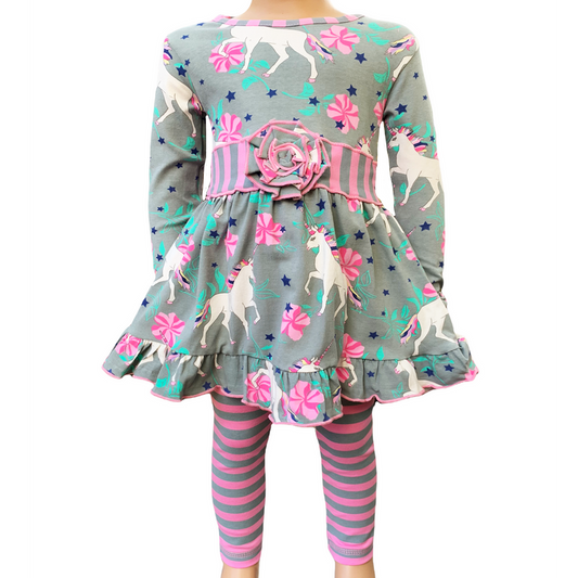 Girls Unicorn and Rainbow Dress & Legging Outfit