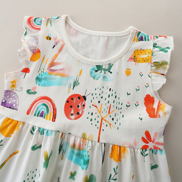 New Summer Girls' Clothing Skirt Cartoon Print Dress